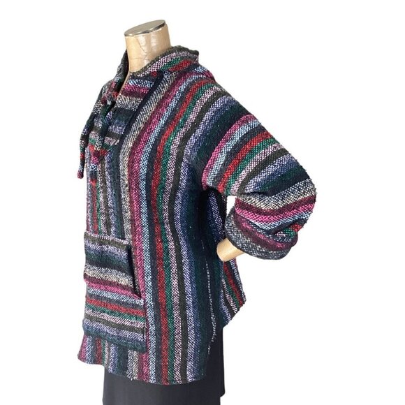 Artesanias Cuamatz Surfer Beach Woven Mexican Baja Blanket Poncho Hoodie XL 261J - Picture 4 of 6